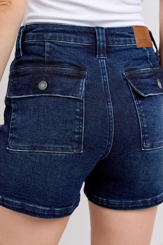 Judy Blue Plus Size High Waist Back Flap Pocket Denim Shorts - AMVIM