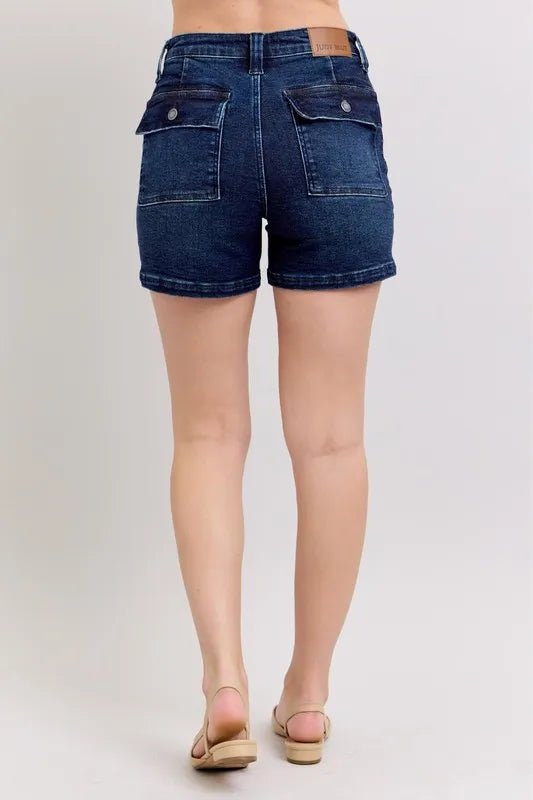Judy Blue Plus Size High Waist Back Flap Pocket Denim Shorts - AMVIM