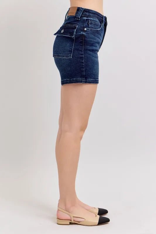 Judy Blue Plus Size High Waist Back Flap Pocket Denim Shorts - AMVIM