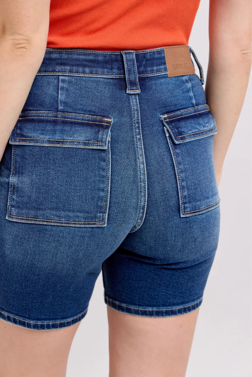 Judy Blue Plus Size High Waist Bermuda Jeans with Back Flap Pockets - AMVIM