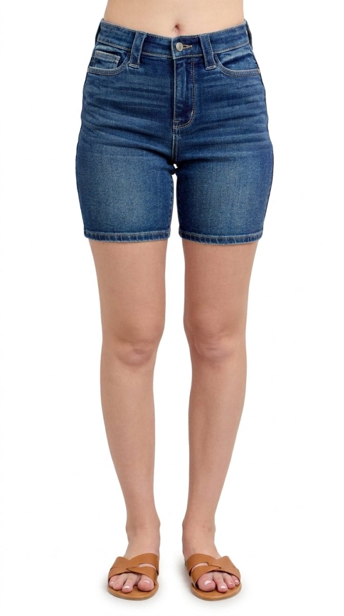 Judy Blue Plus Size High Waist Bermuda Jeans with Back Flap Pockets - AMVIM