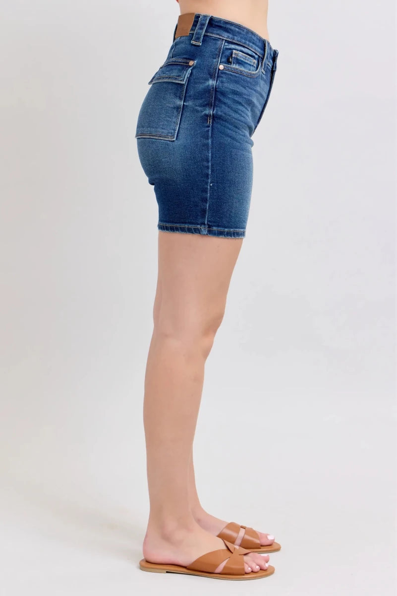 Judy Blue Plus Size High Waist Bermuda Jeans with Back Flap Pockets - AMVIM