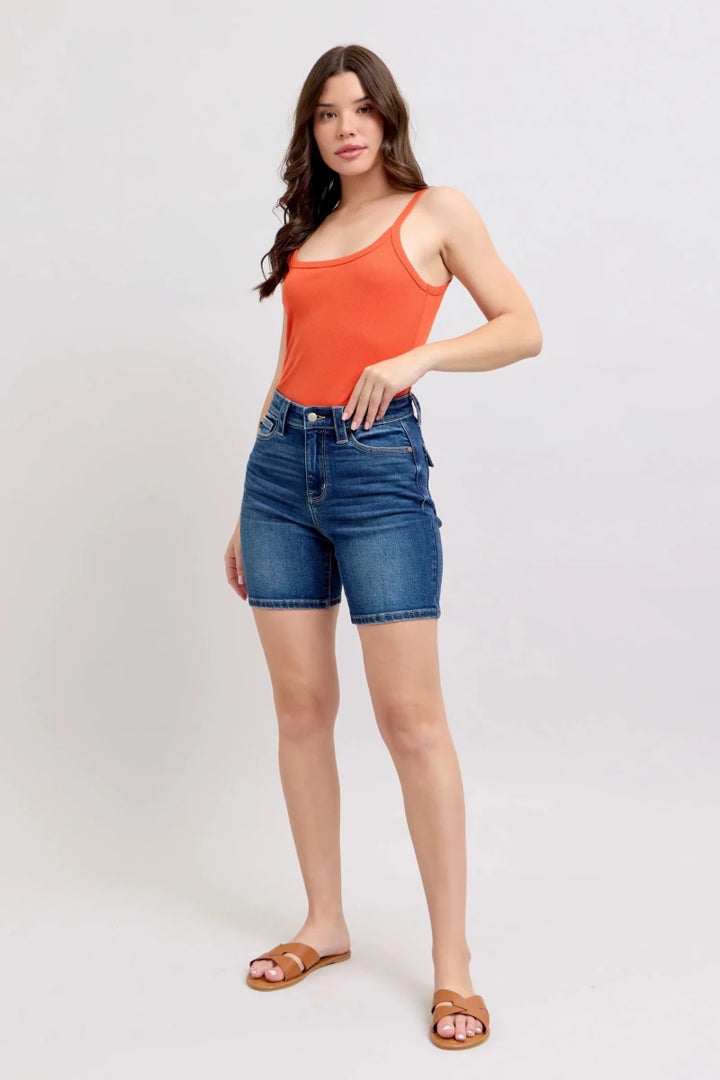 Judy Blue Plus Size High Waist Bermuda Jeans with Back Flap Pockets - AMVIM