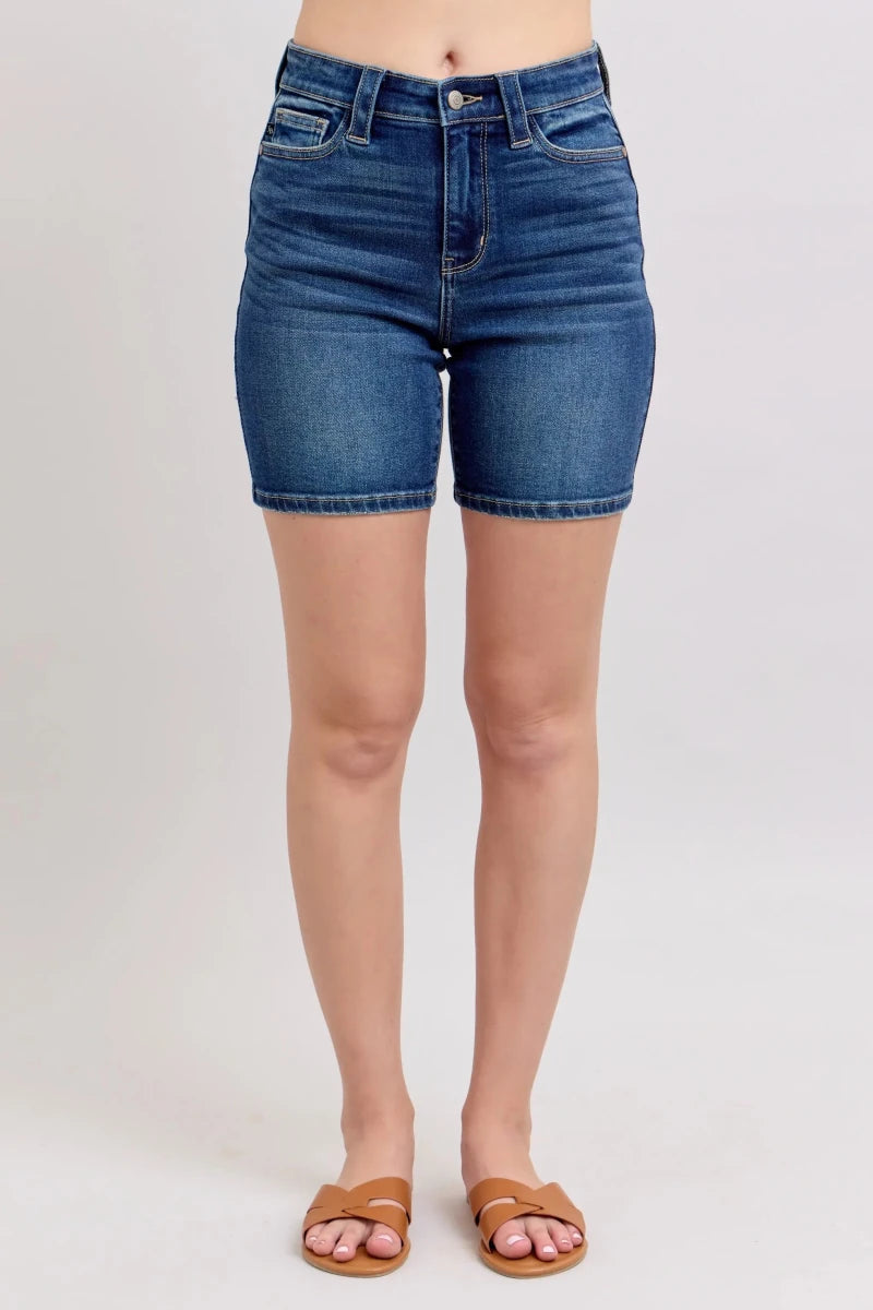 Judy Blue Plus Size High Waist Bermuda Jeans with Back Flap Pockets - AMVIM