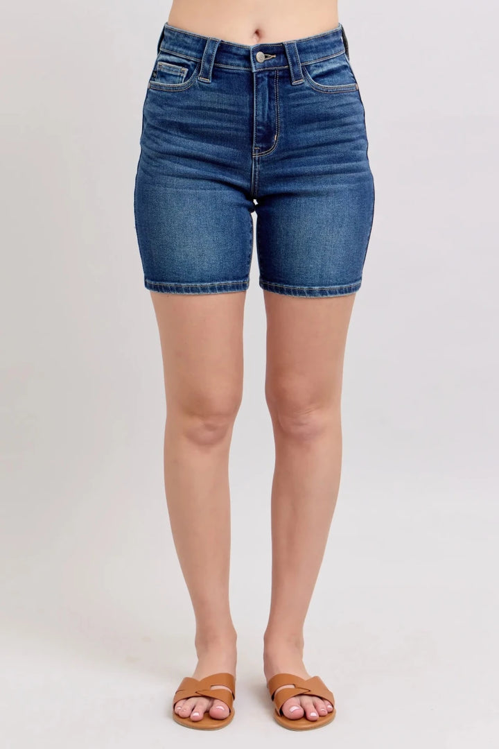 Judy Blue Plus Size High Waist Bermuda Jeans with Back Flap Pockets - AMVIM