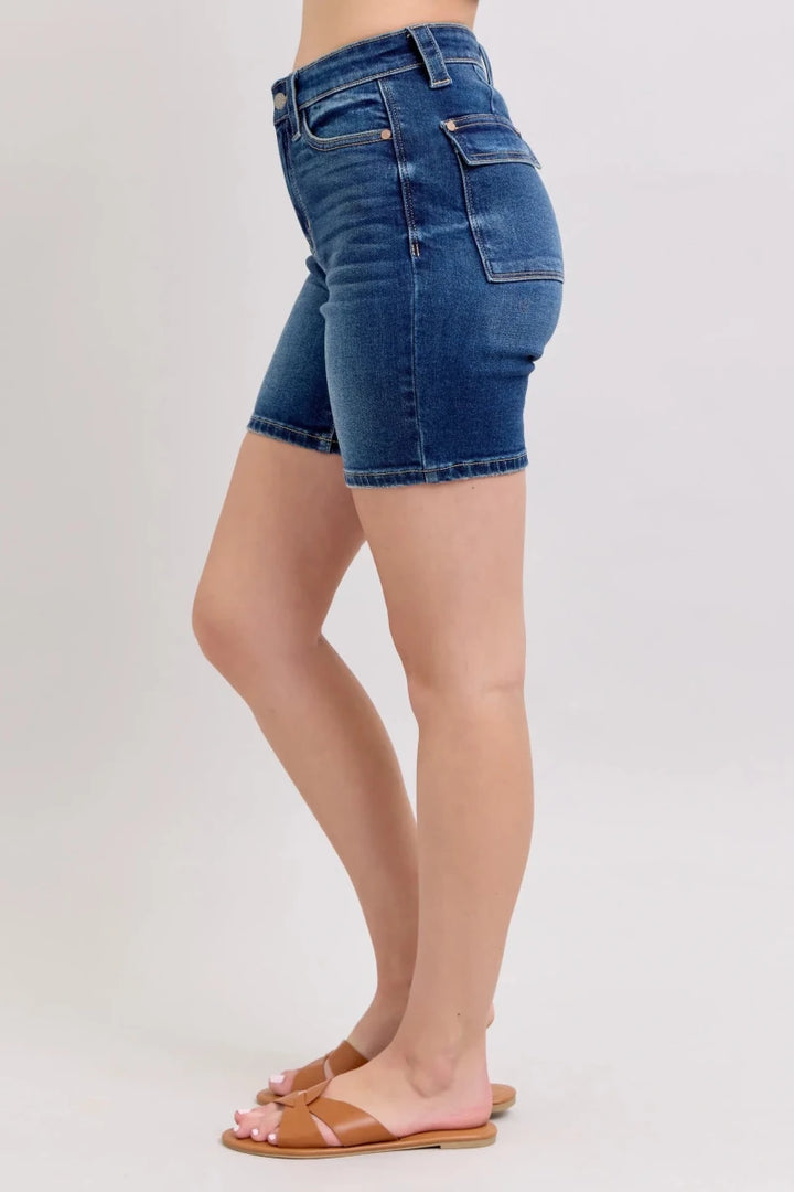 Judy Blue Plus Size High Waist Bermuda Jeans with Back Flap Pockets - AMVIM