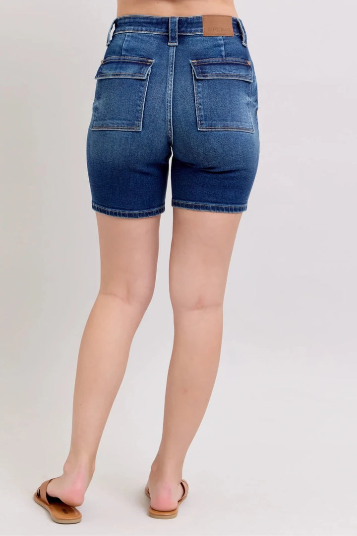Judy Blue Plus Size High Waist Bermuda Jeans with Back Flap Pockets - AMVIM