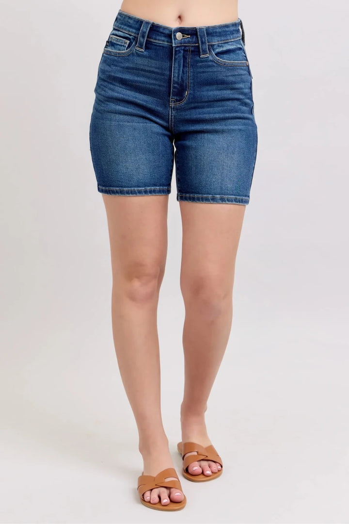 Judy Blue Plus Size High Waist Bermuda Jeans with Back Flap Pockets - AMVIM