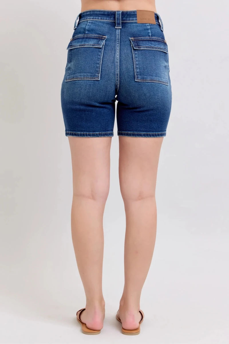 Judy Blue Plus Size High Waist Bermuda Jeans with Back Flap Pockets - AMVIM