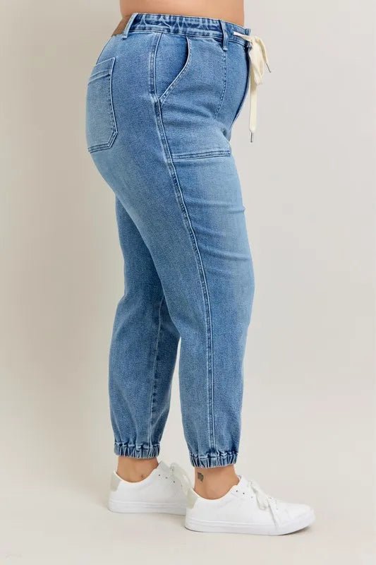 Judy Blue Plus Size High Waist Denim Jogger - AMVIM