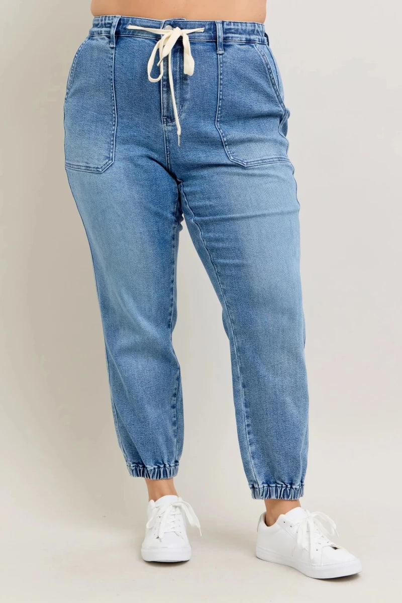 Judy Blue Plus Size High Waist Denim Jogger - AMVIM