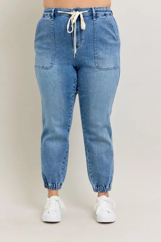 Judy Blue Plus Size High Waist Denim Jogger - AMVIM