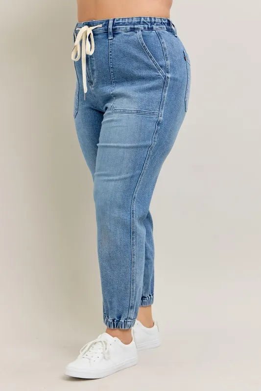 Judy Blue Plus Size High Waist Denim Jogger - AMVIM