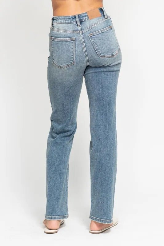 Judy Blue Plus Size High Waist Distressed Dad Jeans - AMVIM