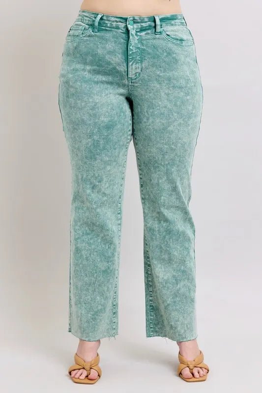 Judy Blue Plus Size High Waist Garment Dyed Raw Hem Dad Jeans - AMVIM