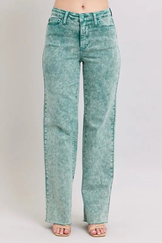 Judy Blue Plus Size High Waist Garment Dyed Raw Hem Dad Jeans - AMVIM