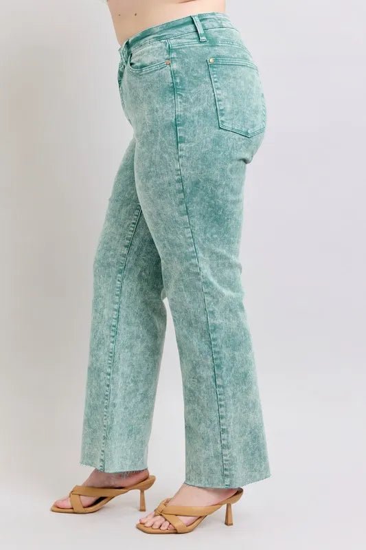 Judy Blue Plus Size High Waist Garment Dyed Raw Hem Dad Jeans - AMVIM