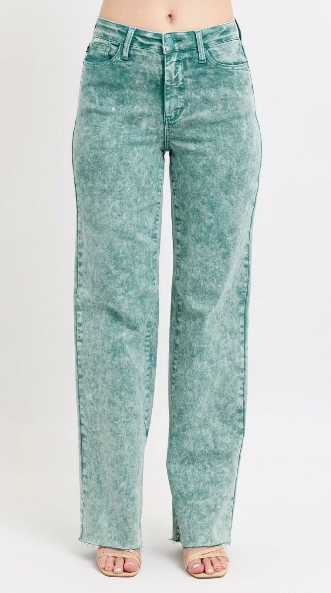 Judy Blue Plus Size High Waist Garment Dyed Raw Hem Dad Jeans - AMVIM