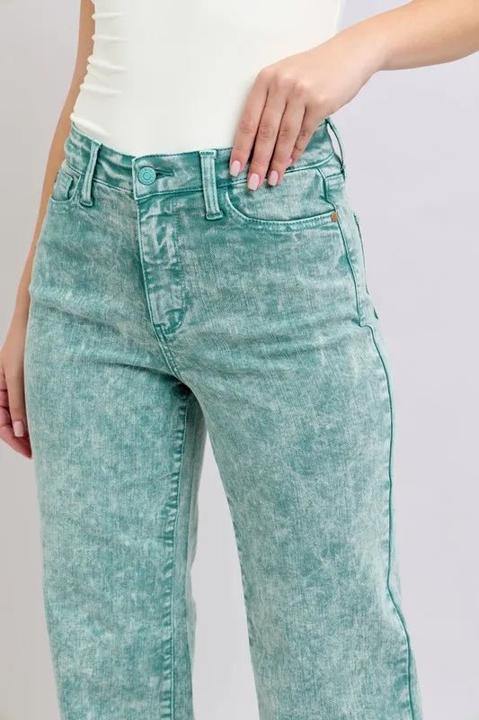Judy Blue Plus Size High Waist Garment Dyed Raw Hem Dad Jeans - AMVIM
