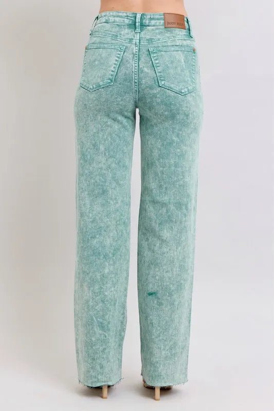 Judy Blue Plus Size High Waist Garment Dyed Raw Hem Dad Jeans - AMVIM