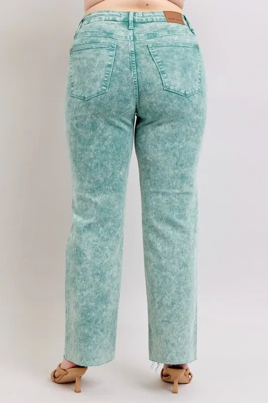 Judy Blue Plus Size High Waist Garment Dyed Raw Hem Dad Jeans - AMVIM