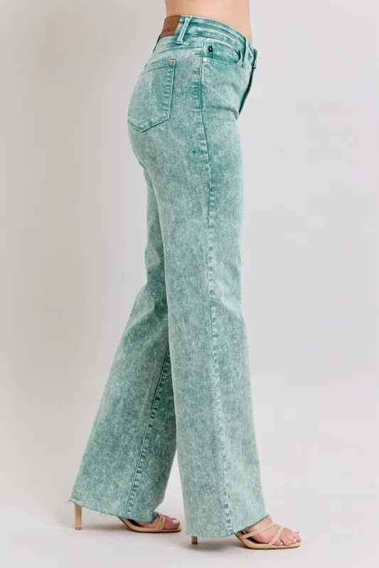Judy Blue Plus Size High Waist Garment Dyed Raw Hem Dad Jeans - AMVIM