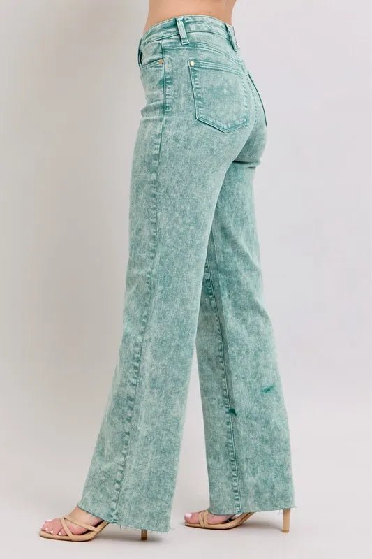Judy Blue Plus Size High Waist Garment Dyed Raw Hem Dad Jeans - AMVIM