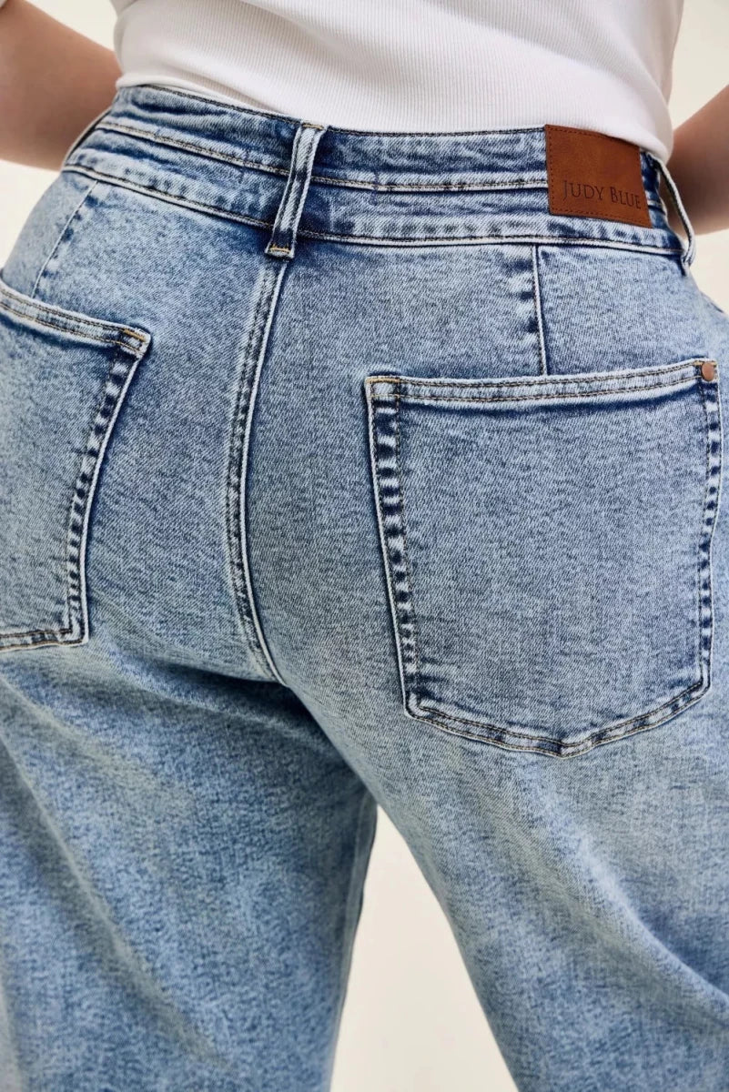 Judy Blue Plus Size High Waist Marlow Arc Leg Jeans with Double Waistband - AMVIM