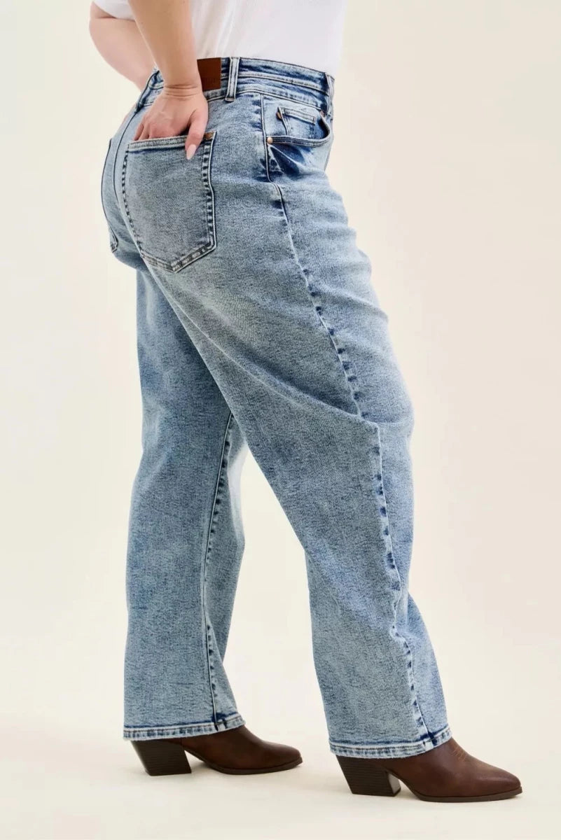 Judy Blue Plus Size High Waist Marlow Arc Leg Jeans with Double Waistband - AMVIM
