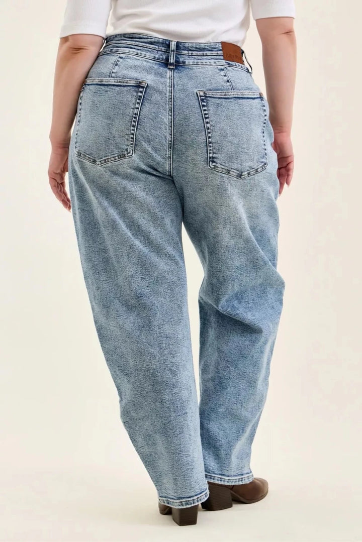 Judy Blue Plus Size High Waist Marlow Arc Leg Jeans with Double Waistband - AMVIM