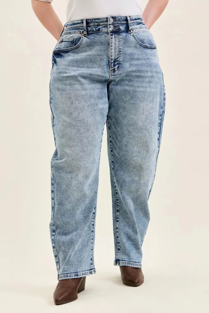 Judy Blue Plus Size High Waist Marlow Arc Leg Jeans with Double Waistband - AMVIM