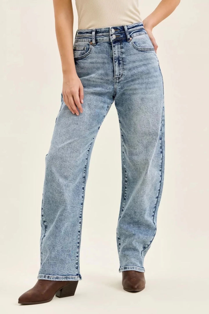 Judy Blue Plus Size High Waist Marlow Arc Leg Jeans with Double Waistband - AMVIM