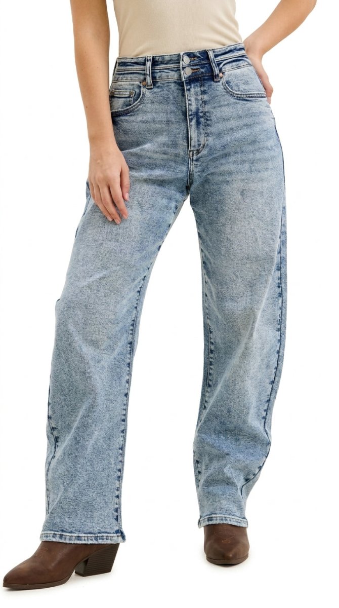 Judy Blue Plus Size High Waist Marlow Arc Leg Jeans with Double Waistband - AMVIM