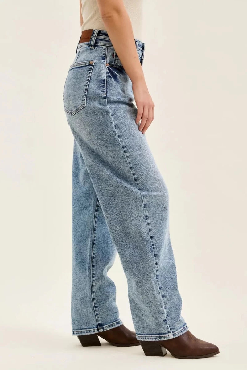 Judy Blue Plus Size High Waist Marlow Arc Leg Jeans with Double Waistband - AMVIM