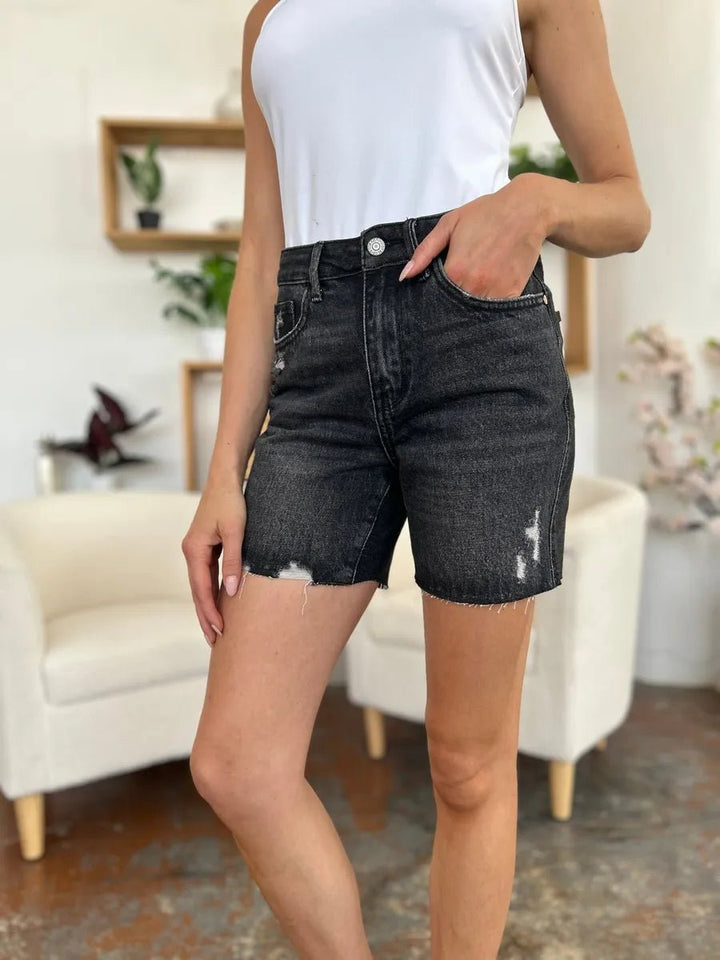 Judy Blue Plus Size High Waist Rigid Magic Denim Shorts - AMVIM