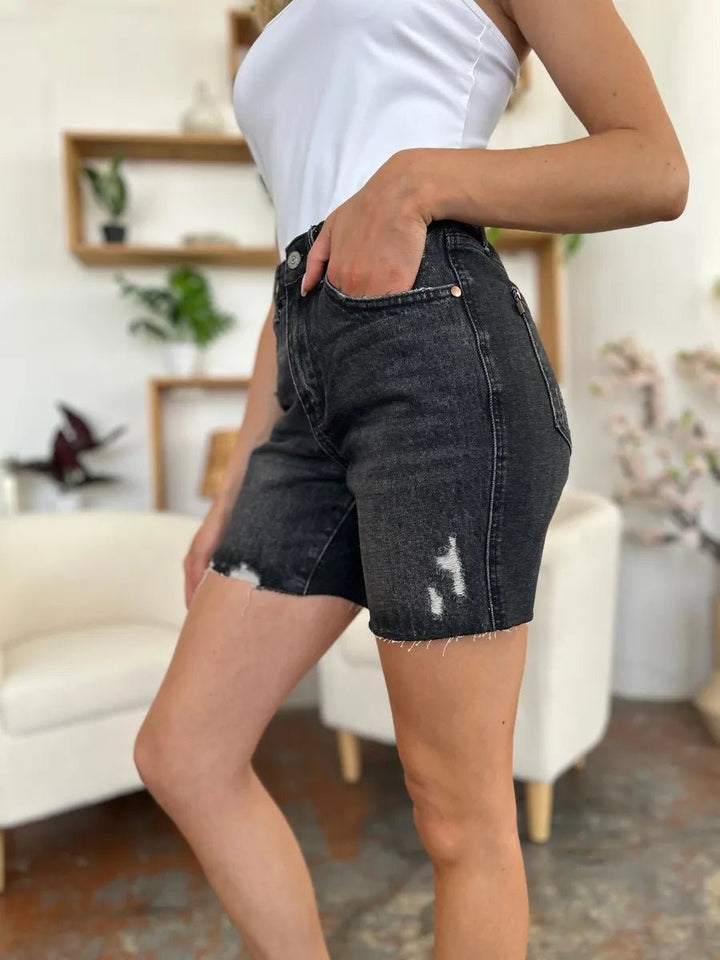 Judy Blue Plus Size High Waist Rigid Magic Denim Shorts - AMVIM