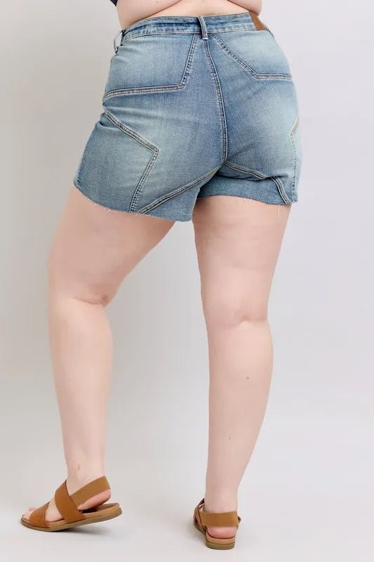 Judy Blue Plus Size High Waist Star Seam Detail Denim Shorts - AMVIM