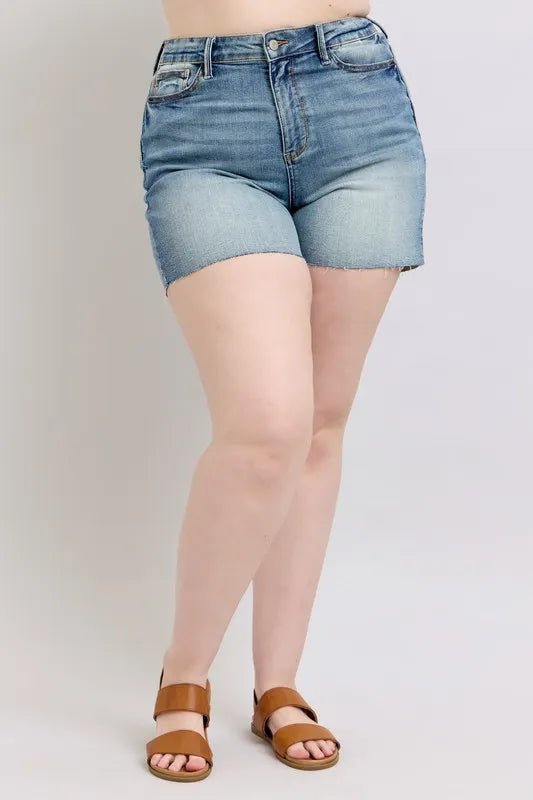 Judy Blue Plus Size High Waist Star Seam Detail Denim Shorts - AMVIM