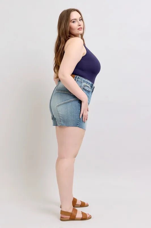 Judy Blue Plus Size High Waist Star Seam Detail Denim Shorts - AMVIM
