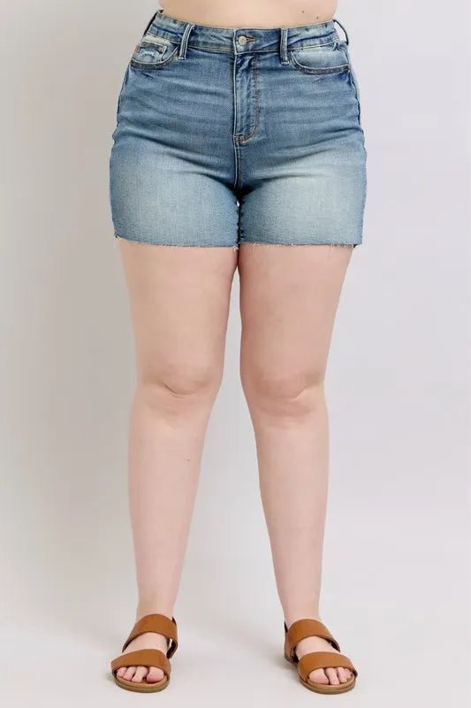 Judy Blue Plus Size High Waist Star Seam Detail Denim Shorts - AMVIM