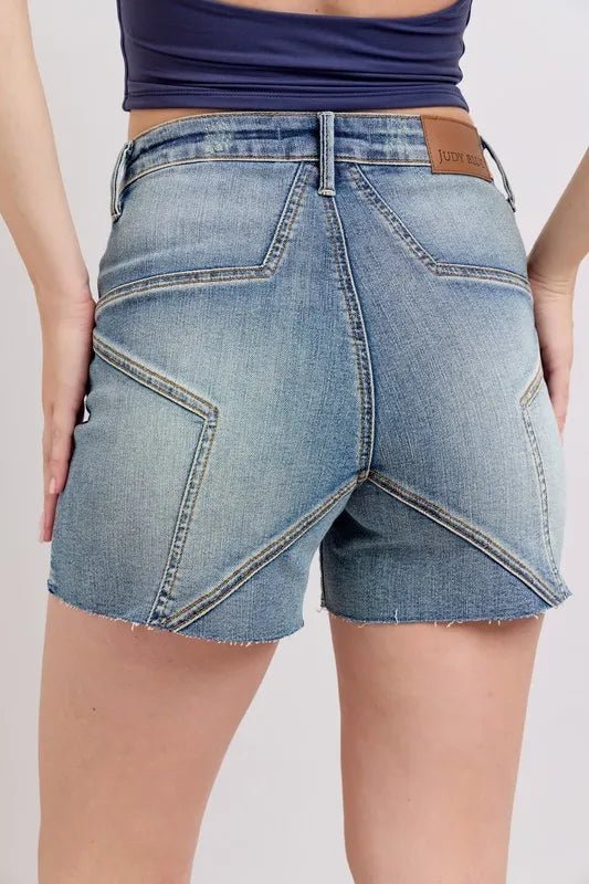 Judy Blue Plus Size High Waist Star Seam Detail Denim Shorts - AMVIM