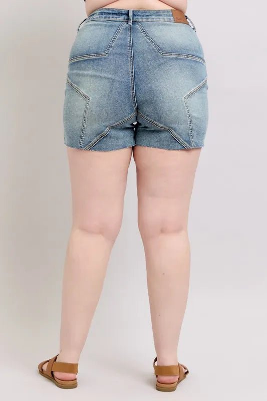 Judy Blue Plus Size High Waist Star Seam Detail Denim Shorts - AMVIM