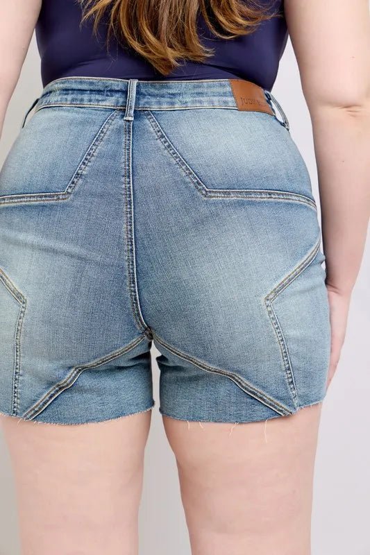 Judy Blue Plus Size High Waist Star Seam Detail Denim Shorts - AMVIM