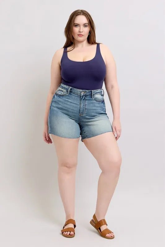 Judy Blue Plus Size High Waist Star Seam Detail Denim Shorts - AMVIM