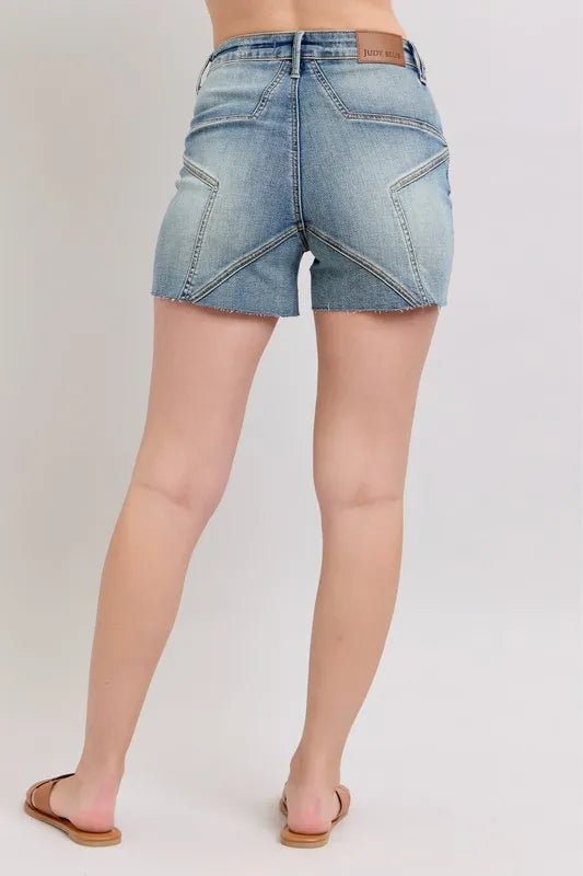 Judy Blue Plus Size High Waist Star Seam Detail Denim Shorts - AMVIM