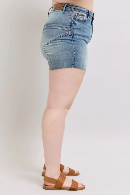 Judy Blue Plus Size High Waist Star Seam Detail Denim Shorts - AMVIM