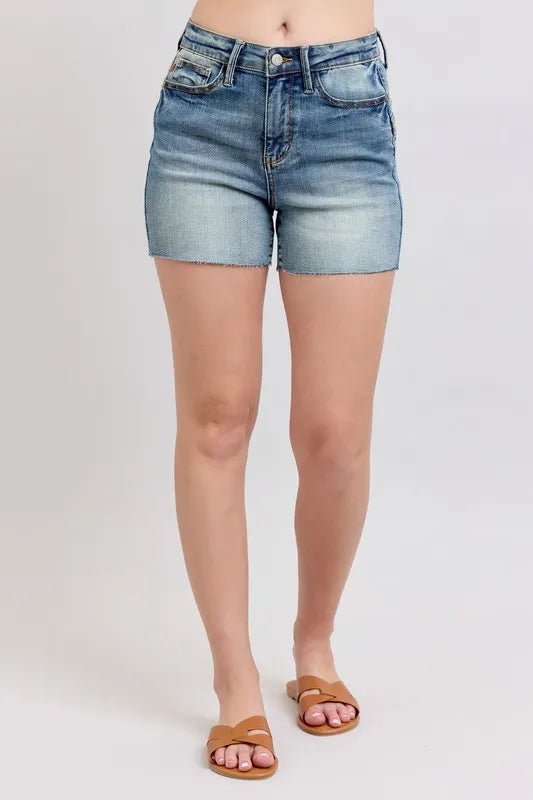 Judy Blue Plus Size High Waist Star Seam Detail Denim Shorts - AMVIM