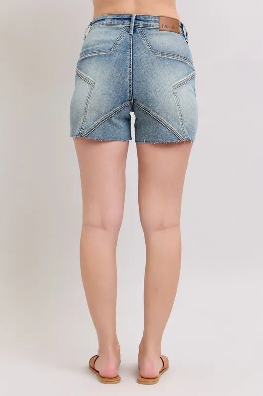 Judy Blue Plus Size High Waist Star Seam Detail Denim Shorts - AMVIM