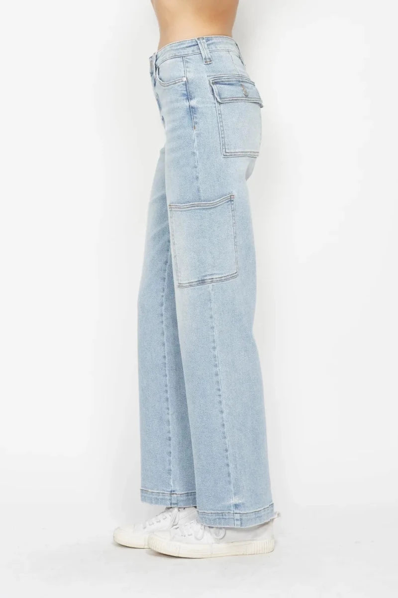 Judy Blue Plus Size High Waist Straight Cargo Jeans - AMVIM