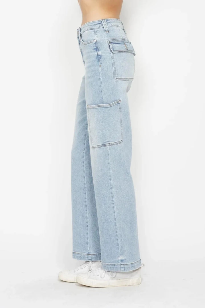 Judy Blue Plus Size High Waist Straight Cargo Jeans - AMVIM